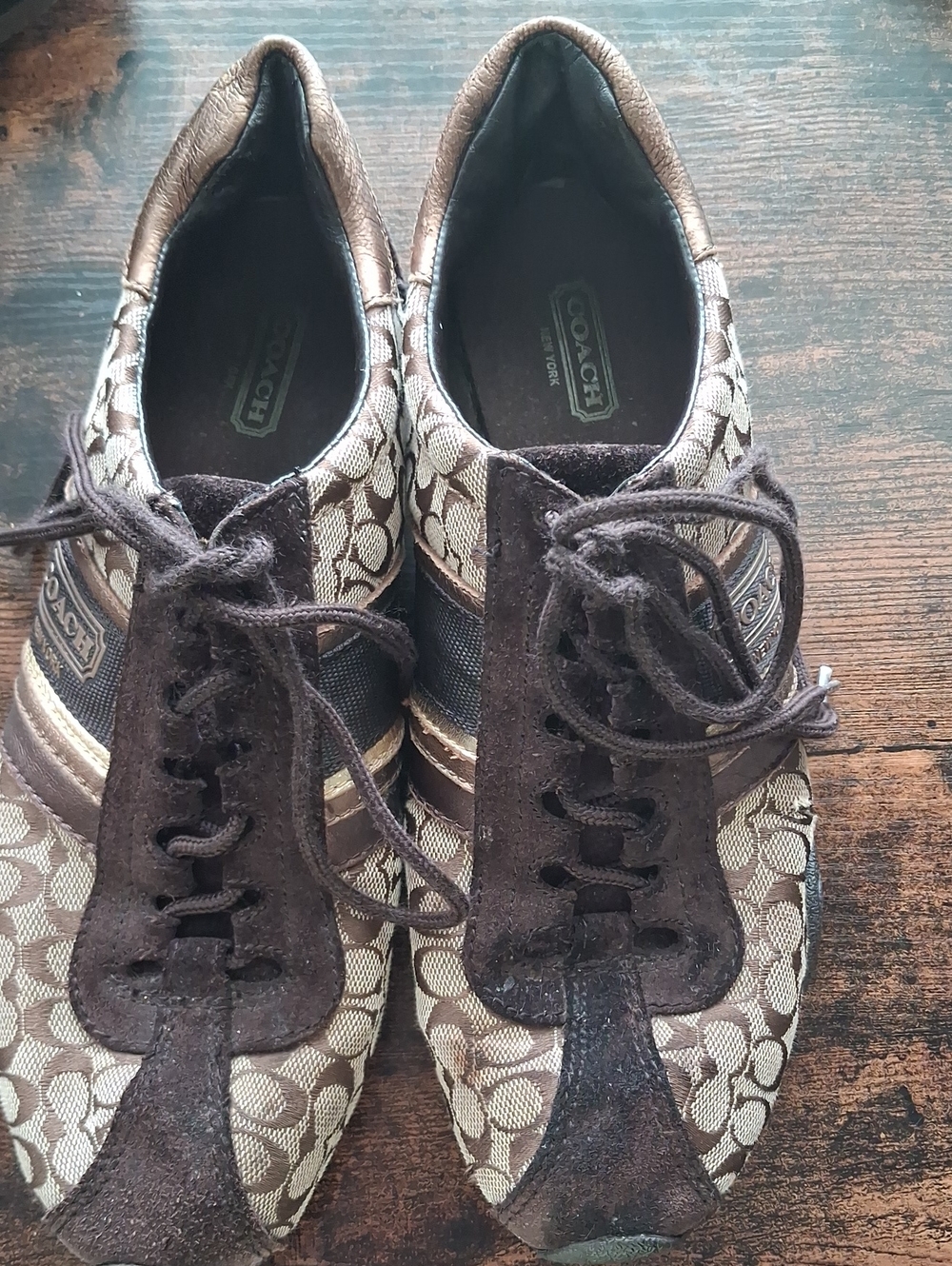 Coach Brown and Beige Logo Lace-Up Sneakers